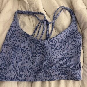 Blue Patterned Strappy Sports Bra